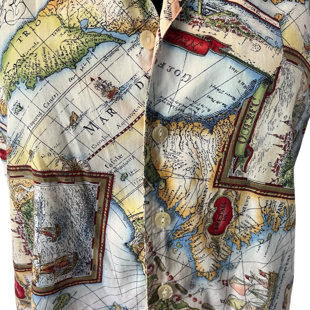 Vintage map print button up shirt short sleeve SP - Picture 7 of 13